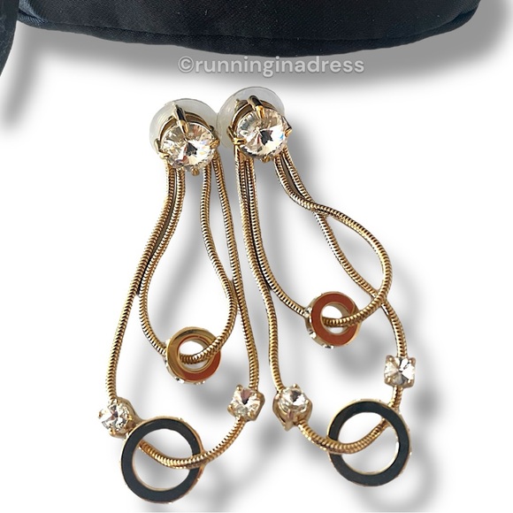 Authentic Miu Miu Crystal-Embellished Gold Snake Chain Tassel Drop Earrings - Picture 2 of 9